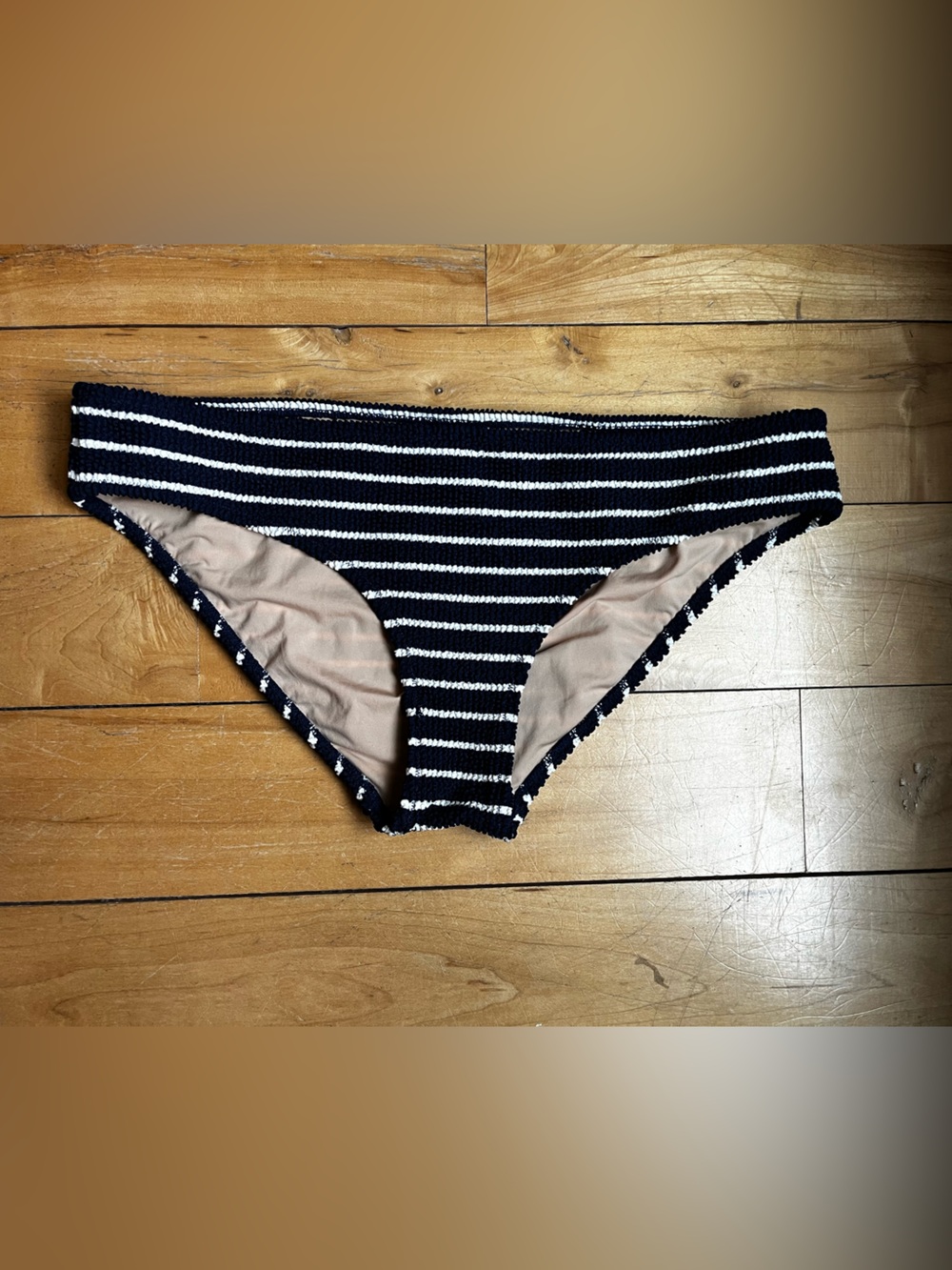 J. Crew Navy and White Seersucker Hipster Textured Bikini Bottom Medium